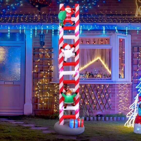 ⚡9.8FT Christmas Inflatables Ladder Built-in LED Light Yard Outdoor Decorations - Picture 1 of 13